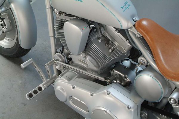 Frosted is a custom motorcycle based on a Harley Davidson Dyna.